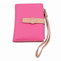 Slim Bi-fold Wristlet Pink Wallet with Zipper & Card Holder