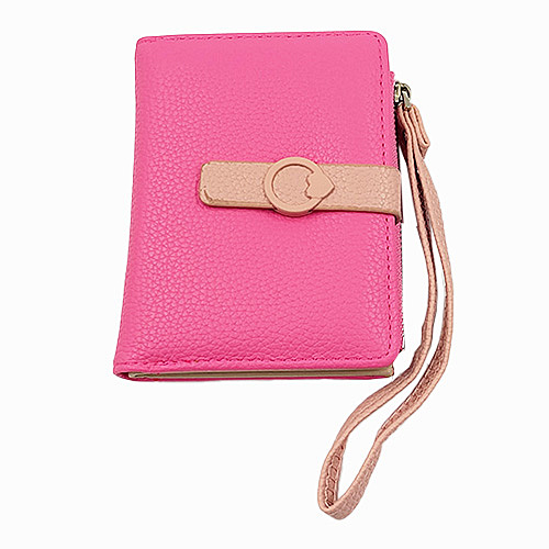 Slim Bi-fold Wristlet Pink Wallet with Zipper & Card Holder