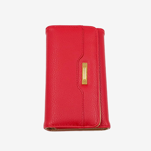 Women's Red Tri-Fold Faux Leather Clutch & Card Organizer