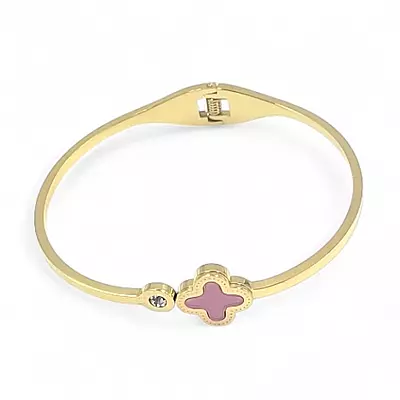 Pink Clover Anti-Tarnish Gold Bangle - Stainless Steel