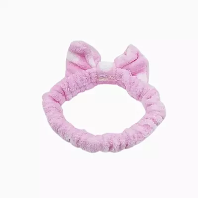 Pastel Pink Plush Polka Dot Spa Headband | Soft Makeup & Skincare Band