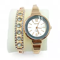 White Renos Rose Gold Women’s Watch & Crystal Bangle Gift Set