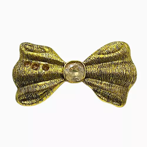 Vintage Crystal Bow Barrette - Gold Hair Clip