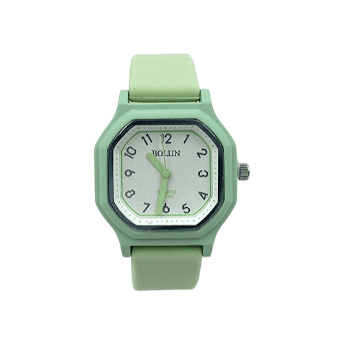 Bollin Unisex Octagonal Quartz Watch with Sage Green Resin Strap