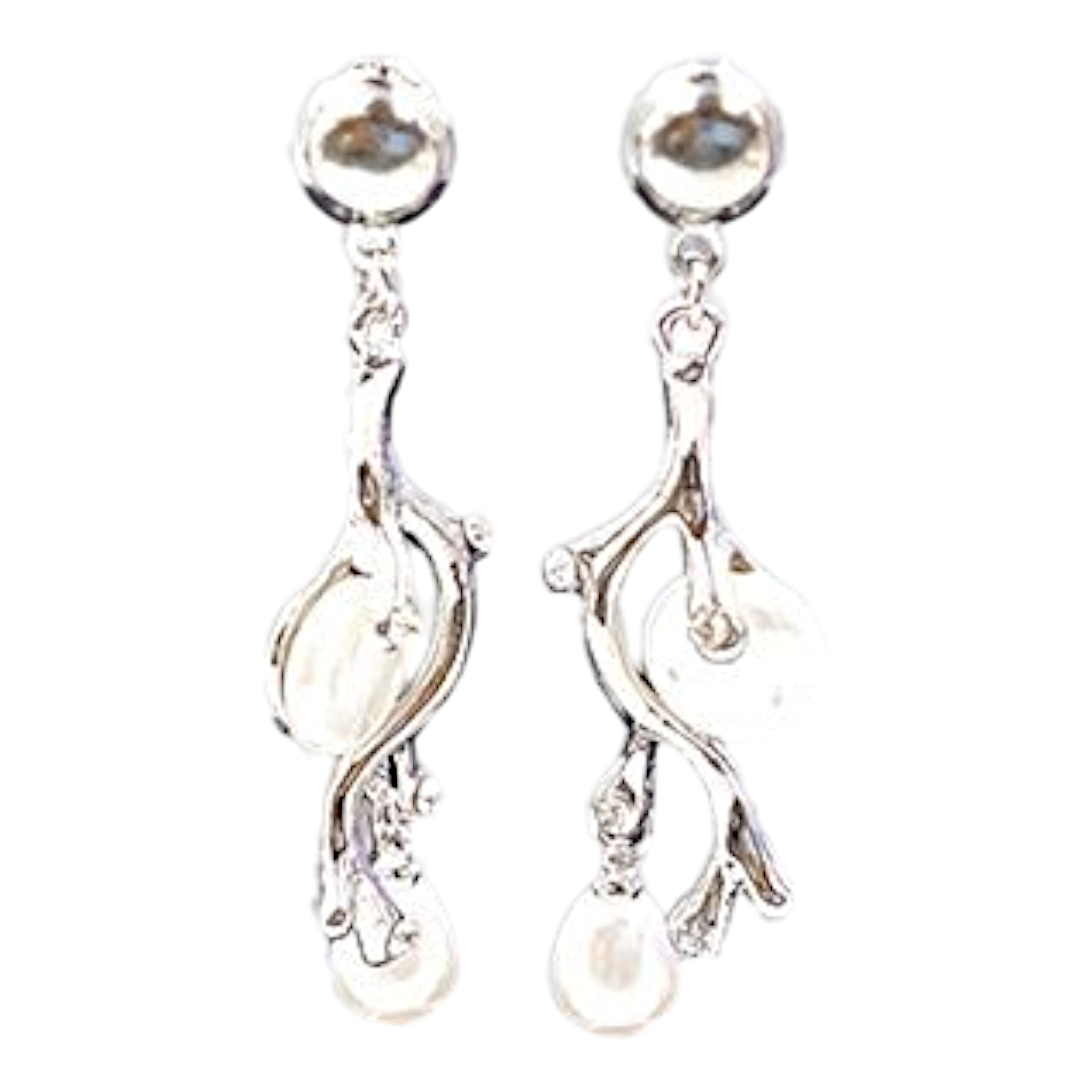 Unique Organic Designed Elegant Branch & Pearl Drop Earrings
