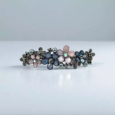Elegant Floral Barrette Hair Clip with Crystals & Pearls