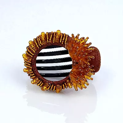 Chic Stripe Hair Claw Clip with Beaded Embellishments