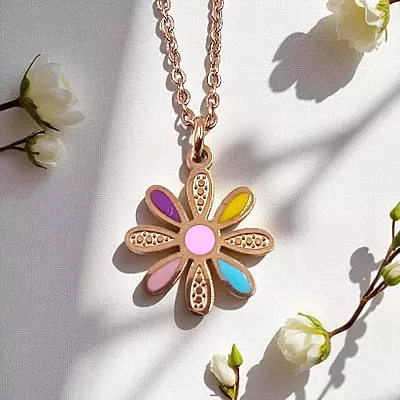 Colorful Daisy Flower Necklace Rose Gold & Enamel