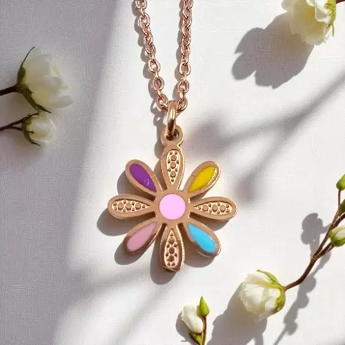 Colorful Daisy Flower Necklace Rose Gold & Enamel