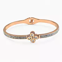 Elegant Rose Gold Flower & Crystal Bangle Bracelet
