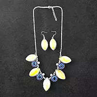 Protective Evil Eye Pendant Yellow Necklace - Dichroic Glass Good Luck Charm