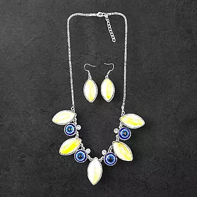 Protective Evil Eye Pendant Yellow Necklace - Dichroic Glass Good Luck Charm