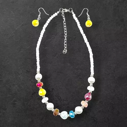 Vibrant Multicolor Bead & Pearl Necklace and Earring Set | Elegant Fashion Jewelry
