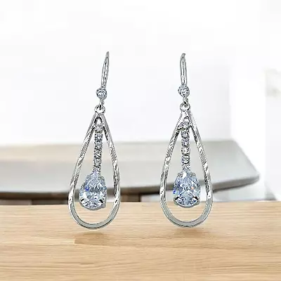 Elegant CZ Teardrop Dangle Earrings | Crystal Pear-Cut Hook Drops
