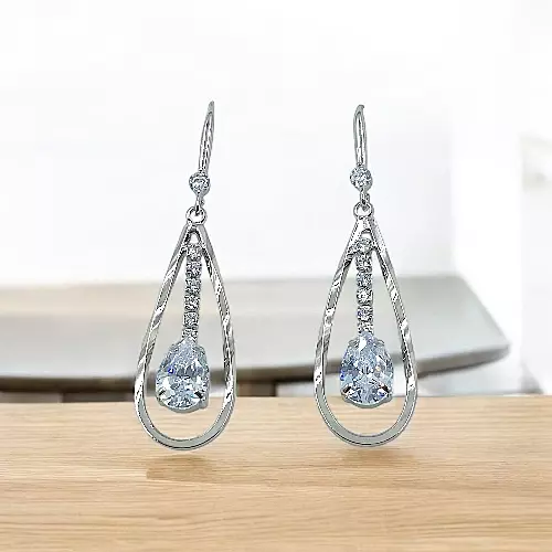 Elegant CZ Teardrop Dangle Earrings | Crystal Pear-Cut Hook Drops
