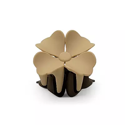 Brown and Beige Two-Toned Flower Hair Claw Clip - Matte Finish Hair Accessory