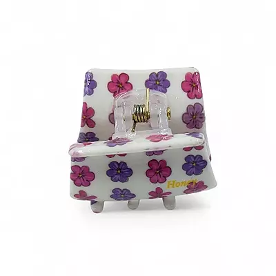Retro Floral Mini Hair Claw Clip - White, Purple and Pink Acetate Jaw Clip