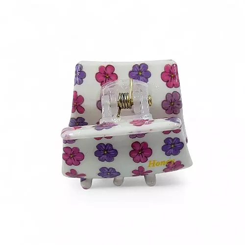 Retro Floral Mini Hair Claw Clip - White, Purple and Pink Acetate Jaw Clip