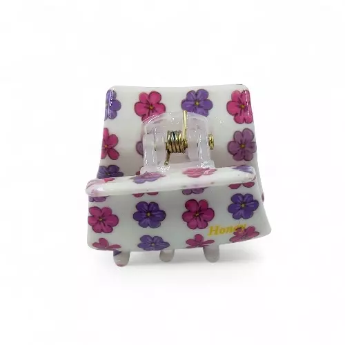 Retro Floral Mini Hair Claw Clip - White, Purple and Pink Acetate Jaw Clip