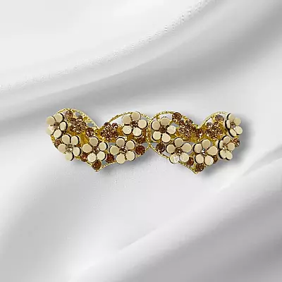 Double Heart Floral Rhinestone Hair Barrette Clip
