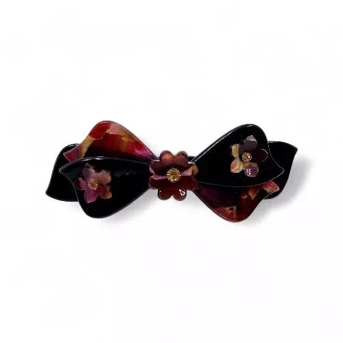 Elegant Black and Red Bow Hair Barrette Clip for Women
