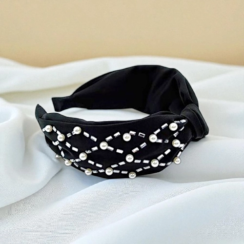 Elegant Pearl & Rhinestone Turban Knot Headband
