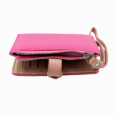 Slim Bi-fold Wristlet Pink Wallet with Zipper & Card Holder
