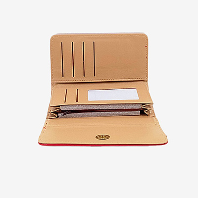 Women's Red Tri-Fold Faux Leather Clutch & Card Organizer