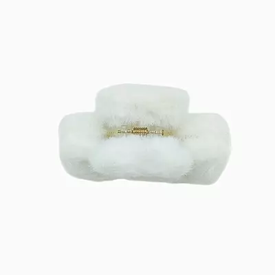 Plush Faux Fur Hair Claw Clip - Vibrant White Hair Clamp