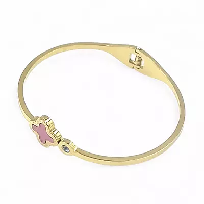 Pink Clover Anti-Tarnish Gold Bangle - Stainless Steel