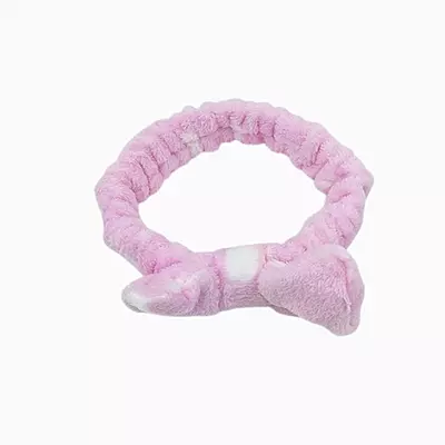 Pastel Pink Plush Polka Dot Spa Headband | Soft Makeup & Skincare Band