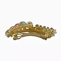 Colorful Crystal Leaf Hair Barrette - Elegant Gold Finish