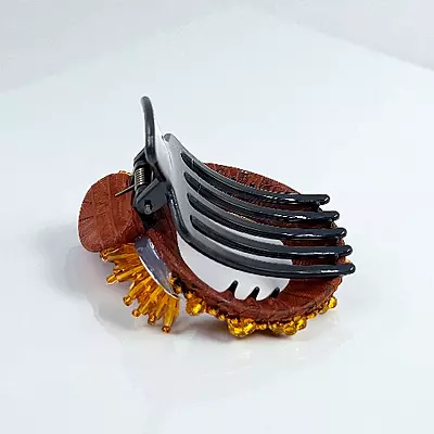 Chic Stripe Hair Claw Clip with Beaded Embellishments