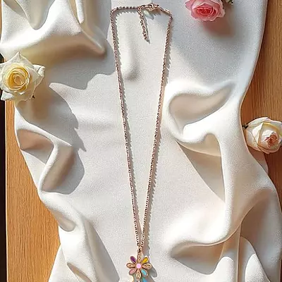 Colorful Daisy Flower Necklace Rose Gold & Enamel