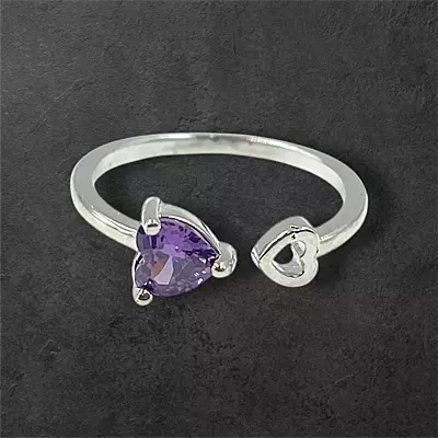 Heart Gemstone Adjustable Ring | Silver-Plated Statement Jewelry