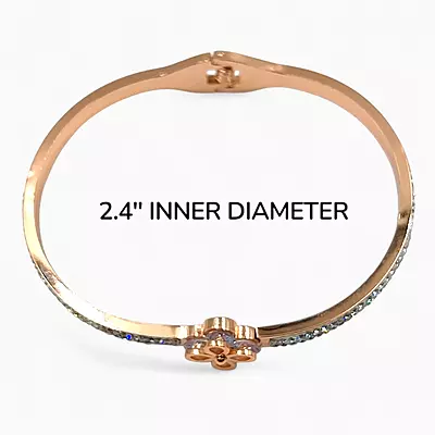 Elegant Rose Gold Flower & Crystal Bangle Bracelet