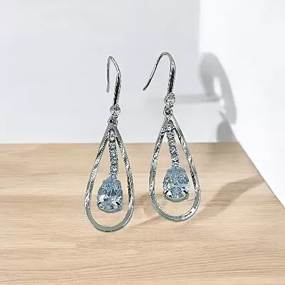 Elegant CZ Teardrop Dangle Earrings | Crystal Pear-Cut Hook Drops