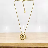 Gold-Tone Beaded Ring Necklace with Seashell Charm - Stainless Steel
