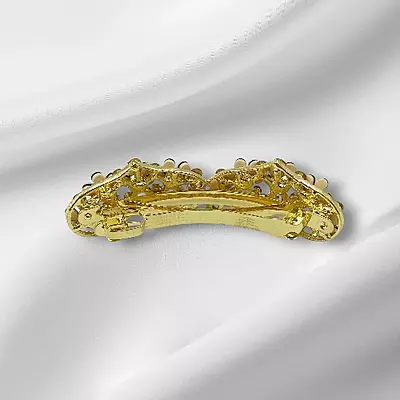 Double Heart Floral Rhinestone Hair Barrette Clip