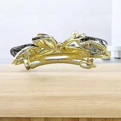 Elegant Dragonfly Barrette: Smoky Crystal & Black Gemstone Hair Clip