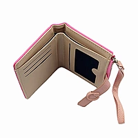 Slim Bi-fold Wristlet Pink Wallet with Zipper & Card Holder