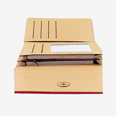 Women's Red Tri-Fold Faux Leather Clutch & Card Organizer