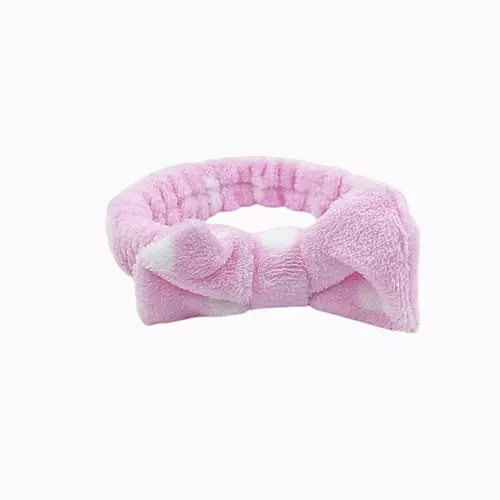 Pastel Pink Plush Polka Dot Spa Headband | Soft Makeup & Skincare Band