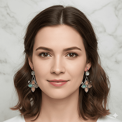 Colorful Gemstone Chandelier Earrings - Silver-Toned Floral Drop Earrings