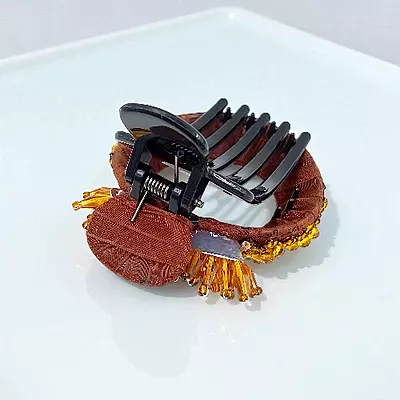 Chic Stripe Hair Claw Clip with Beaded Embellishments