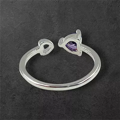 Heart Gemstone Adjustable Ring | Silver-Plated Statement Jewelry