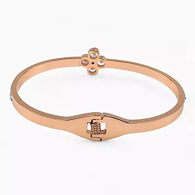 Elegant Rose Gold Flower & Crystal Bangle Bracelet