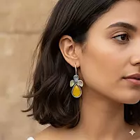 Yellow & Pink Multi-Stone German Silver Dangle Drop Earrings