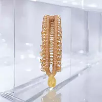 Elegant Champagne Gold Beaded Flexible Banana Hair Clip - Stylish Ponytail Holder