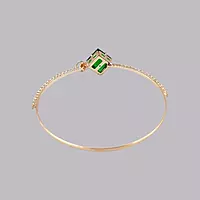 Green Square Stone & Diamond Studded Gold-Toned Bangle Bracelet | Adjustable Fashion Jewelry